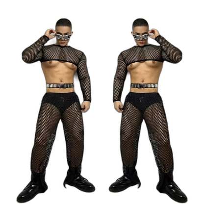 Fluorescent Fishnet See-Through Bodysuit Set