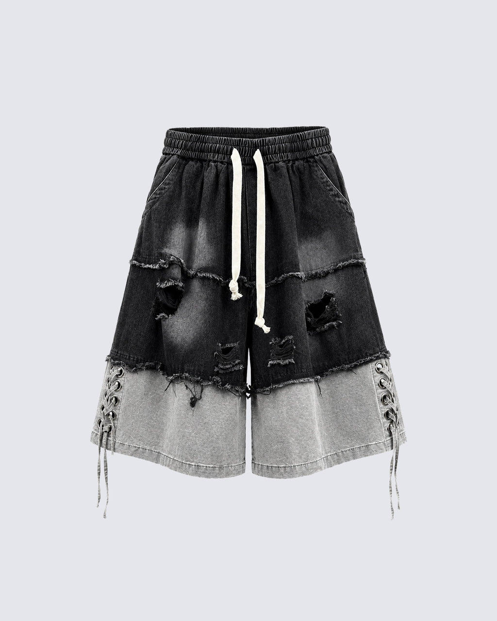 KIIKIO High-Street Wasteland-Style Hip-Hop Color-Block Cropped Pants
