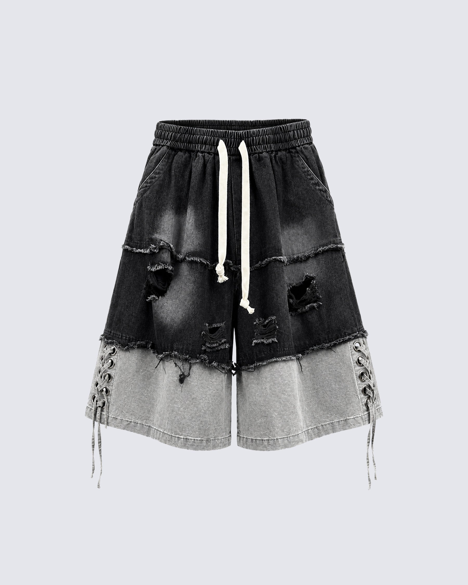 KIIKIO High-Street Wasteland-Style Hip-Hop Color-Block Cropped Pants