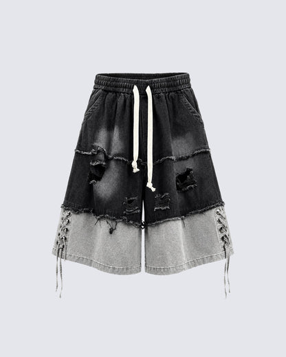 KIIKIO High-Street Wasteland-Style Hip-Hop Color-Block Cropped Pants
