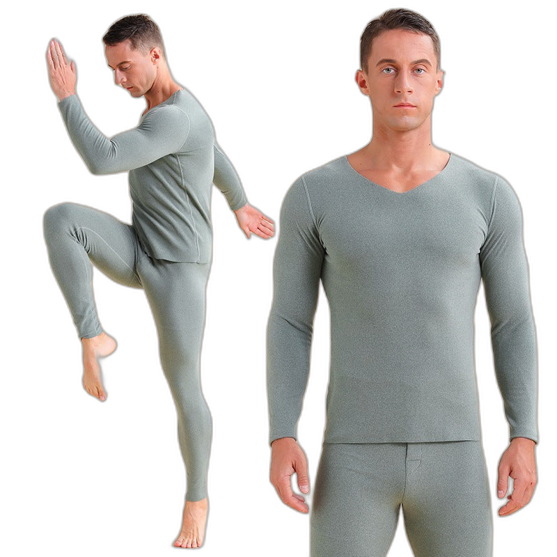 Men's V-neck Fleece Thermal Underwear Set