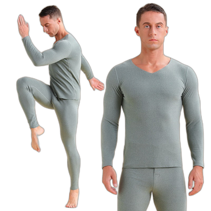 Men's V-neck Fleece Thermal Underwear Set