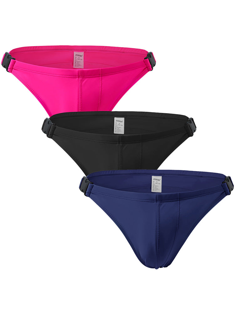 Men's Bilateral Double Buckle Solid Color Triangle Swim Bikini