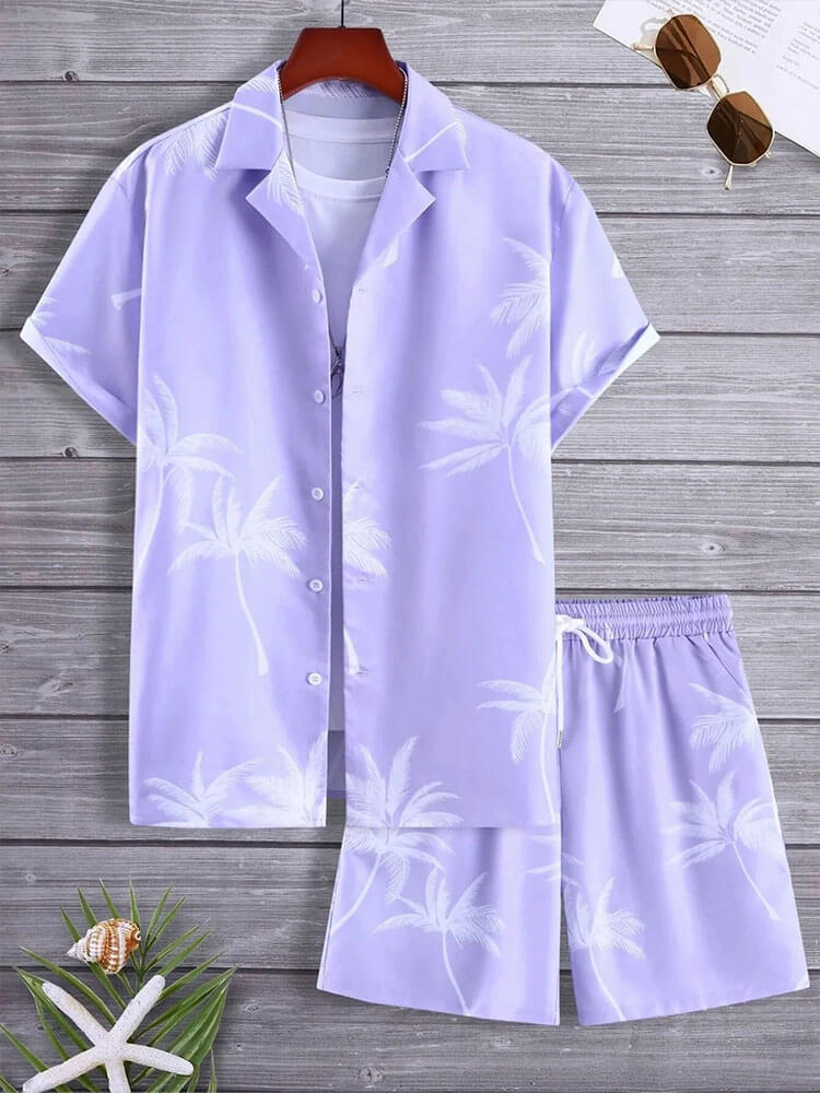Men's Coconut Tree Print Casual Hawaiian Set