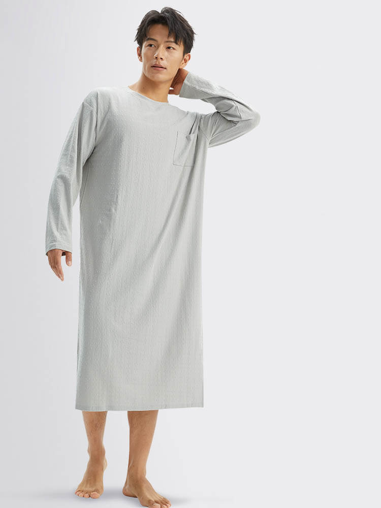 Men's Solid Color Loose Long Cotton Nightgown