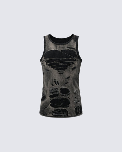 Y2K Distressed Cutout Sleeveless Knit New Tank Top