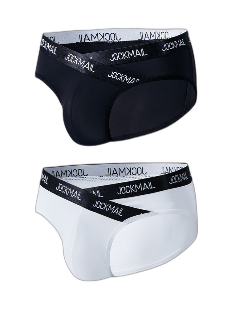 2 Pack Men's Sporty Letter Print Supportive Low-Rise Ice Silk Skin-Friendly Bikini