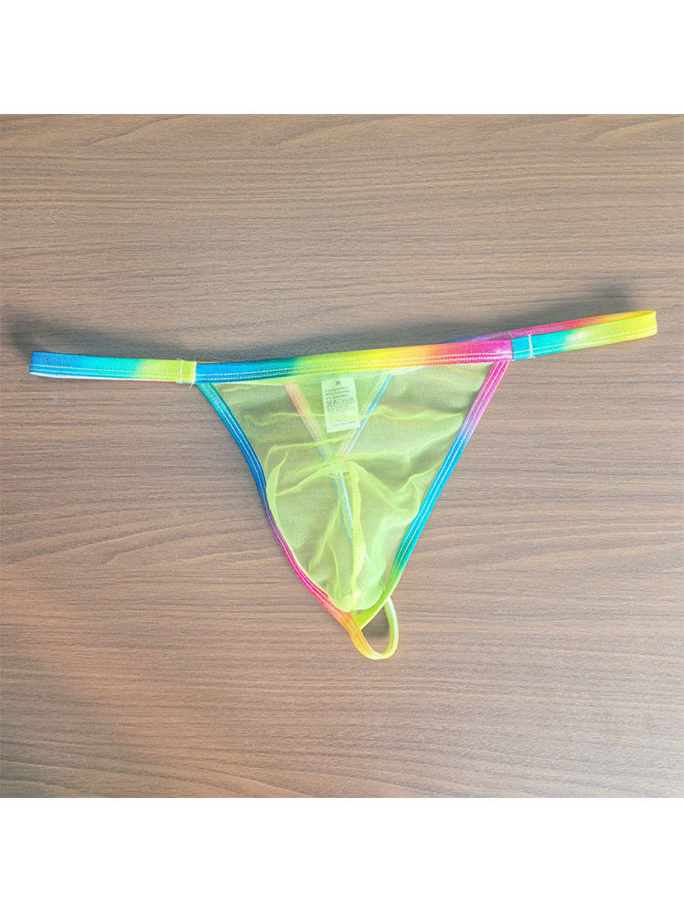 Men's Sexy Sheer Rainbow Trim Seamless Thong