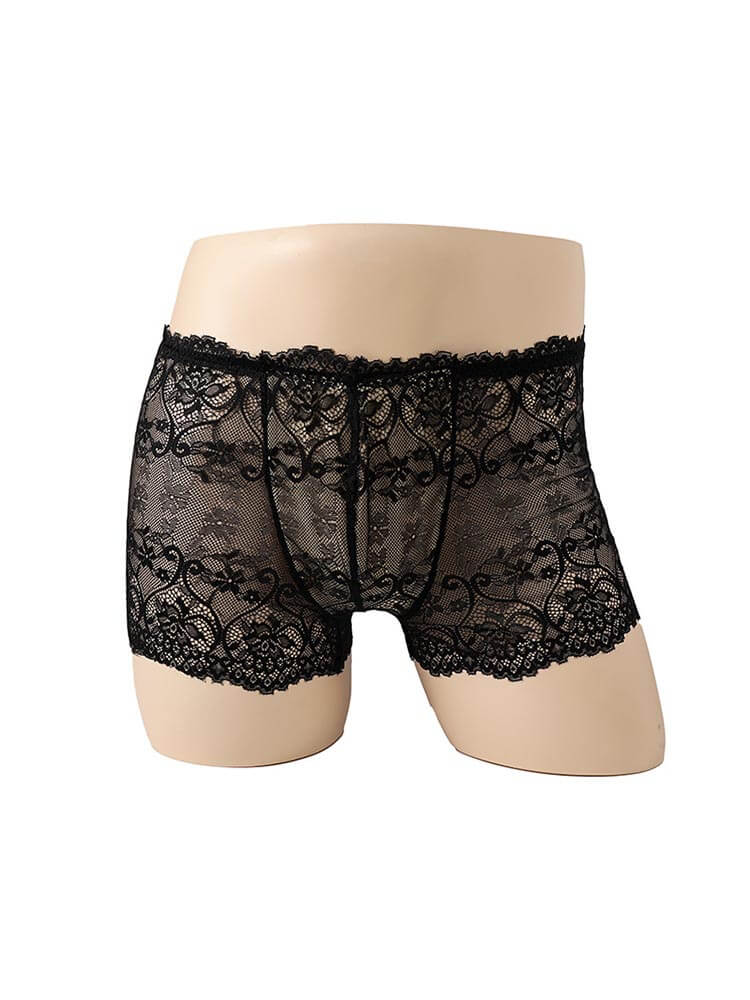 Men's Solid Color Translucent Lace Stretch Trunks