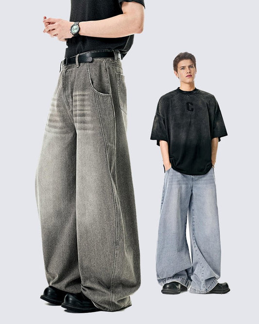 Baggy Washed Denim Scimitar Pants
