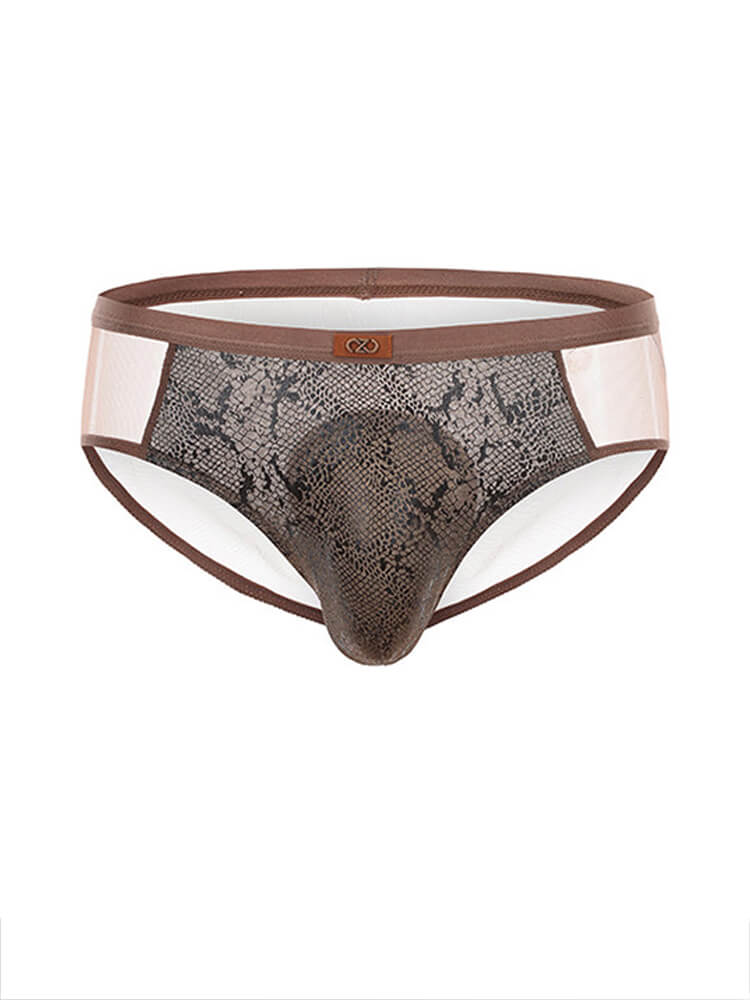 Men's Sexy Sheer Mesh Snake-Print Briefs