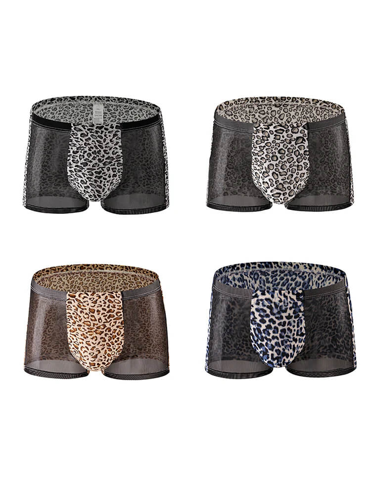 Men's Fashion Leopard Print Mesh Boxer Briefs