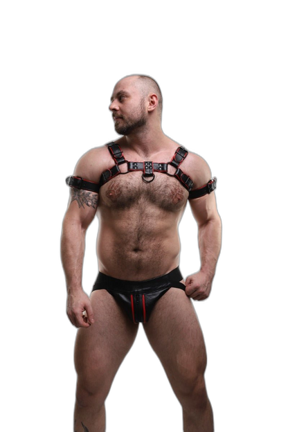 ruff GEAR Double Tone Leather Zip Jockstrap Red Black