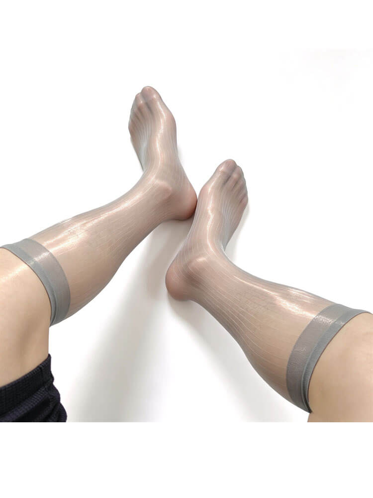 Reflective Ultra-Thin Striped Mid-Calf Stocking