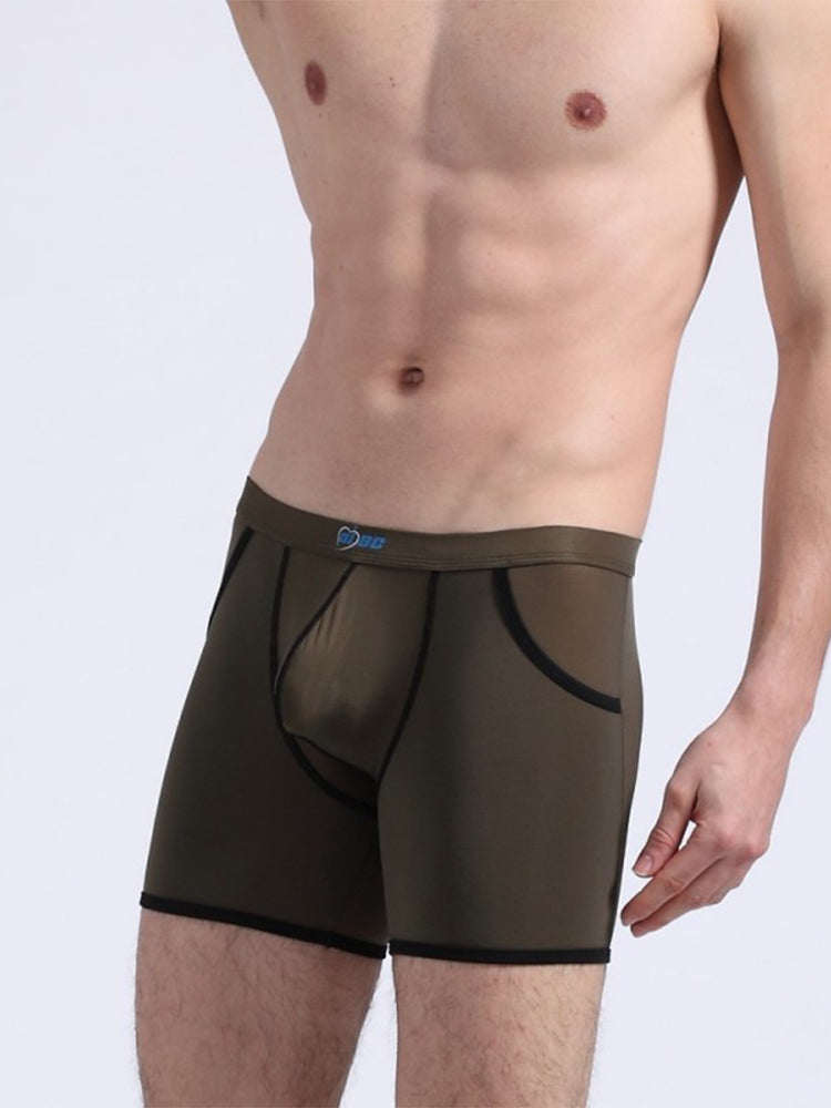 3 Pack Men's Long Leg Boxer Briefs Made of Ultra-Thin Ice Silk with Anti-Wear Elastic