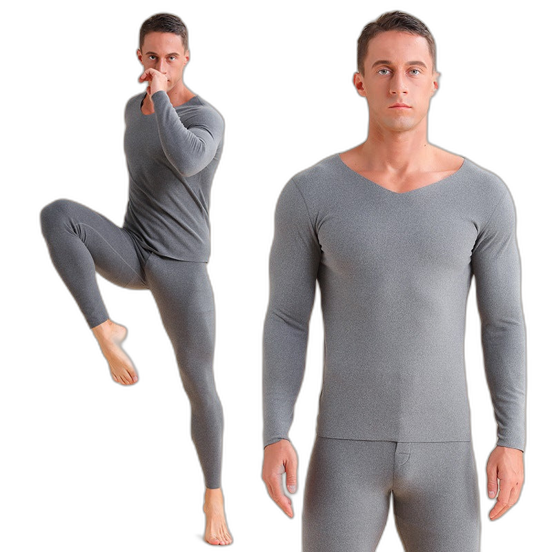 Men's V-neck Fleece Thermal Underwear Set