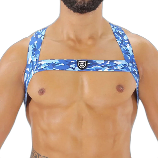 TOF Paris Fetish Elastic Chest Harness Blue Camouflage