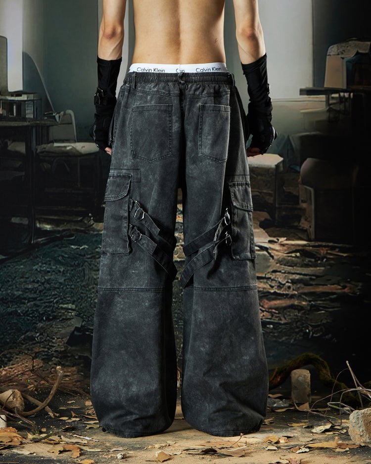 Washed Pleated Utility Cargo Pants