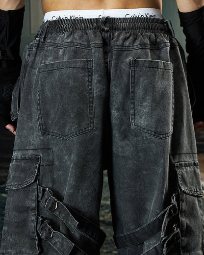 Washed Pleated Utility Cargo Pants