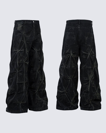 Crinkled Denim Cargo Pants