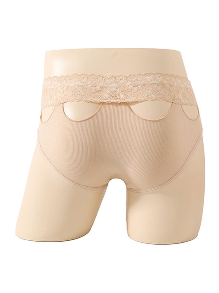 Men's Lace Trim Sheer Sexy Solid Color Briefs