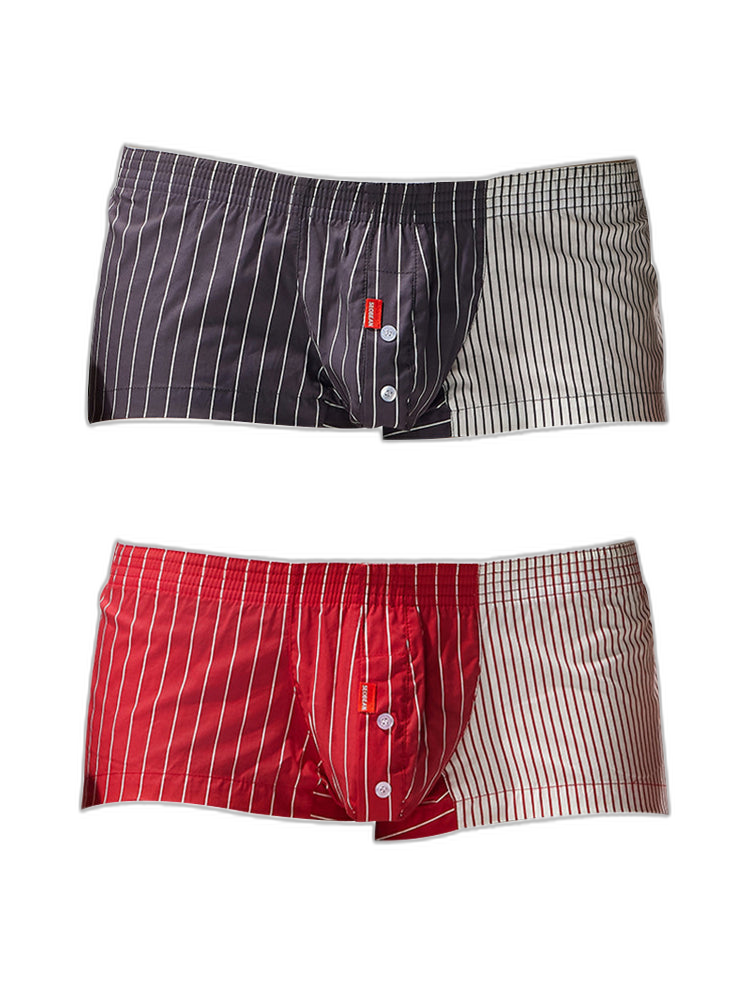 2 Pack Men's Fashionable Cotton Lounge Shorts with Stripe Patchwork