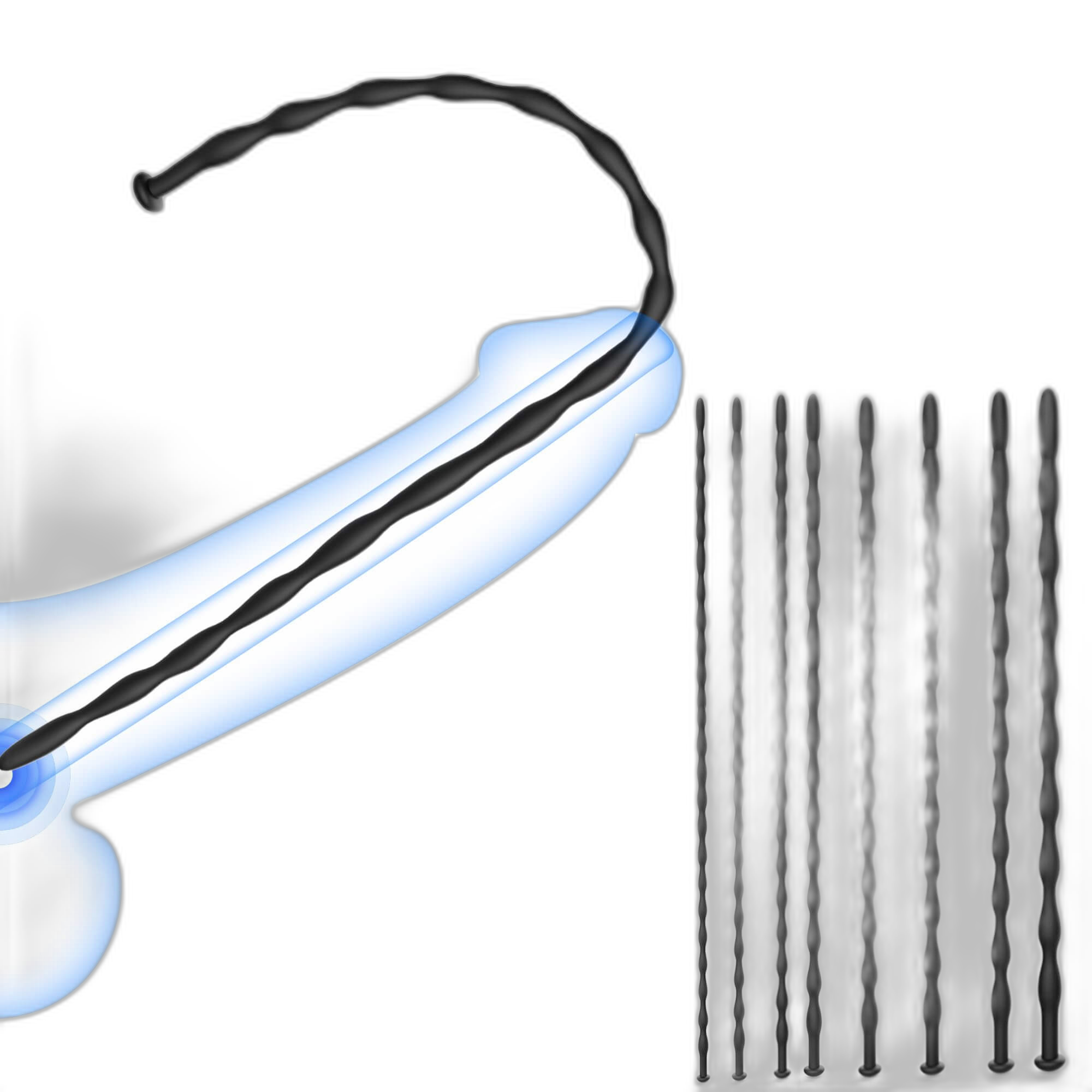 Ribbed Silicone Urethral Sounding Set - 8 Pcs