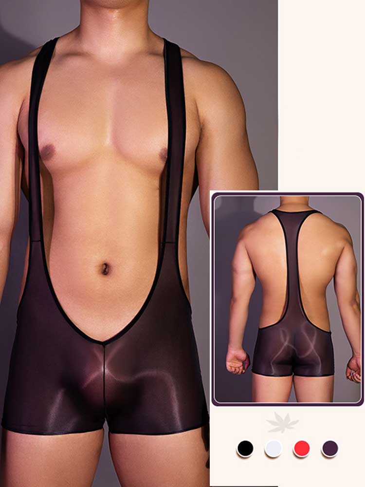 Men's U-Shaped Solid Color Strap Boxer Bodysuit