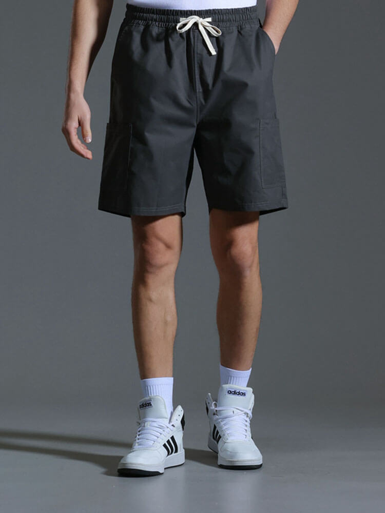 Men's Solid-Color Loose Drawstring Cargo Shorts