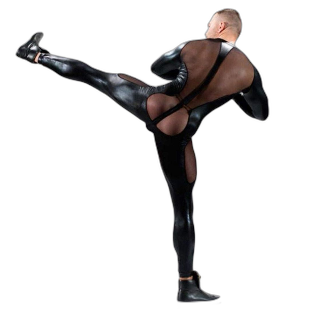 PVC Leather Mesh Kink Bodysuit