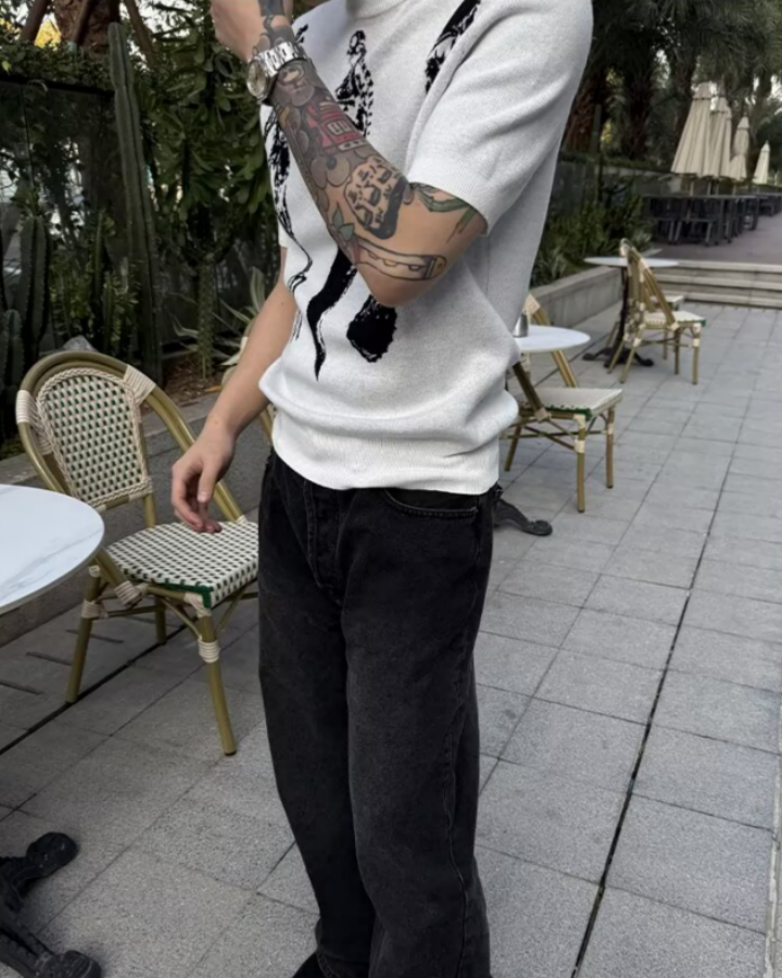 KIIKIO Vintage Round-Neck Relaxed Knit Tee
