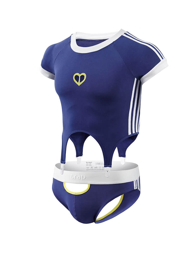 Men's Sexy Blue Sporty Bodysuit Jockstrap Set
