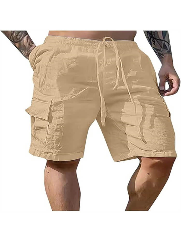 Men's Solid Drawstring Cotton Linen Cargo Shorts