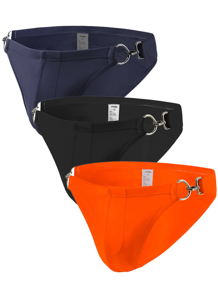 Men's Solid Color Metal Double Buckle Swim Bikini