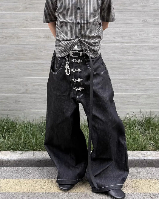 Vintage Buckle Baggy Denim Pants