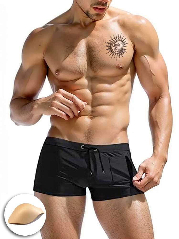 Solid Color Side Zip Swim Shorts