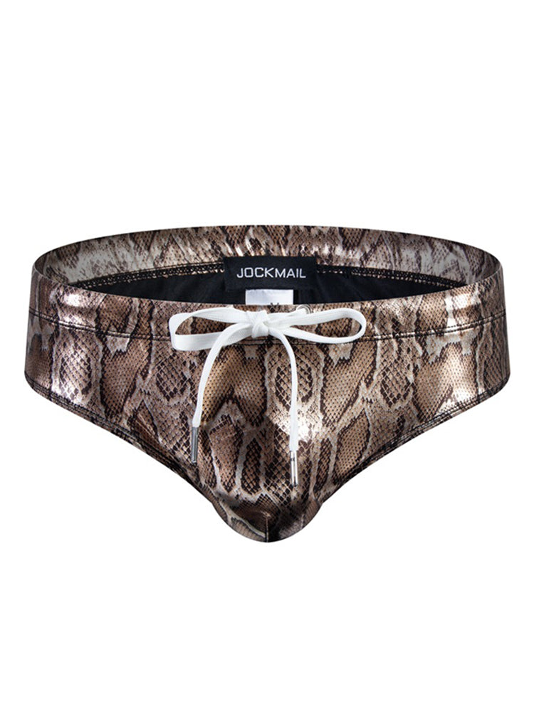 Jockmail Snake Print Rainbow Print Nylon Swim Briefs