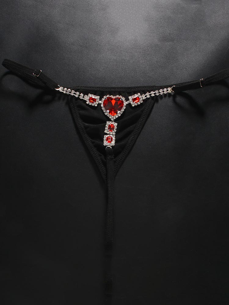 Heart Rhinestone Adjustable Bikini Thong