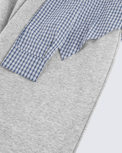 Plaid Shirt-Waist Wide-Leg Sweatpants