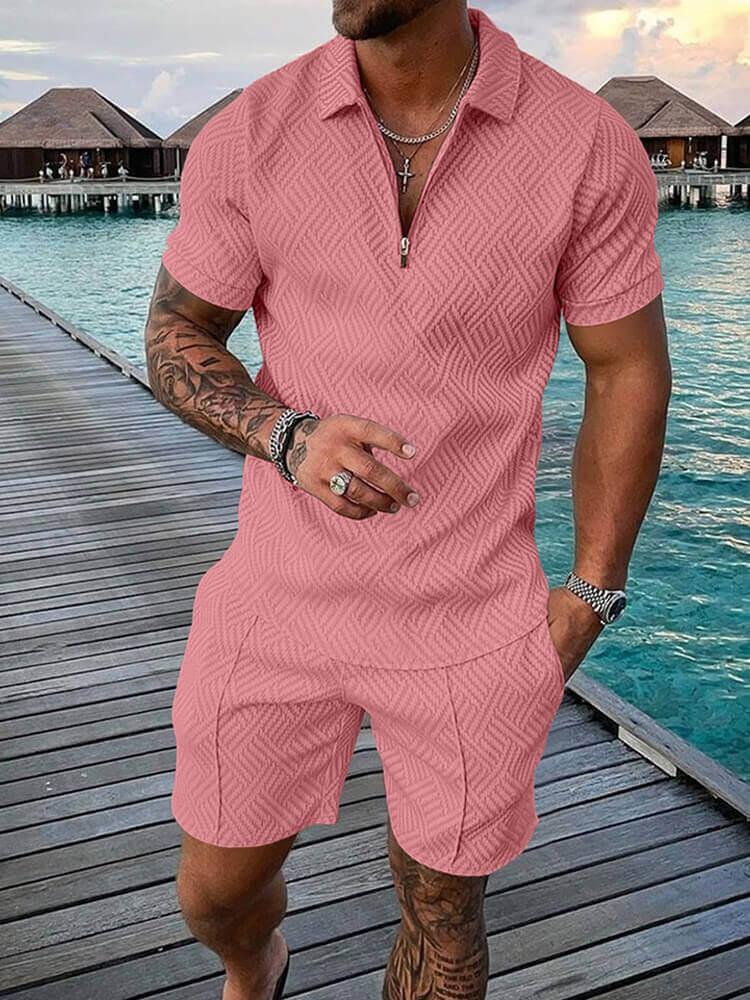 Men's Short Sleeve Polo Shirt And Shorts Set