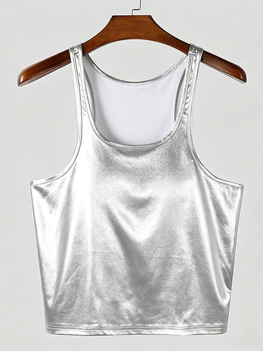 Men's Glossy High-Stretch Slim-Fit U-Neck Tank Top