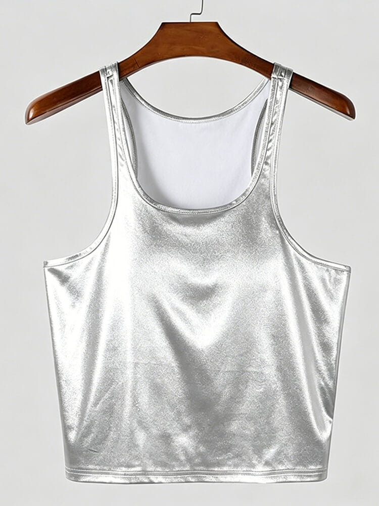 Men's Glossy High-Stretch Slim-Fit U-Neck Tank Top
