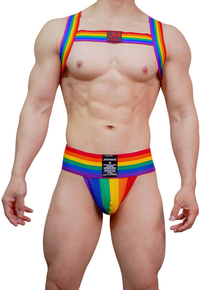 Men's Rainbow Elastic Harness Jockstrap Set