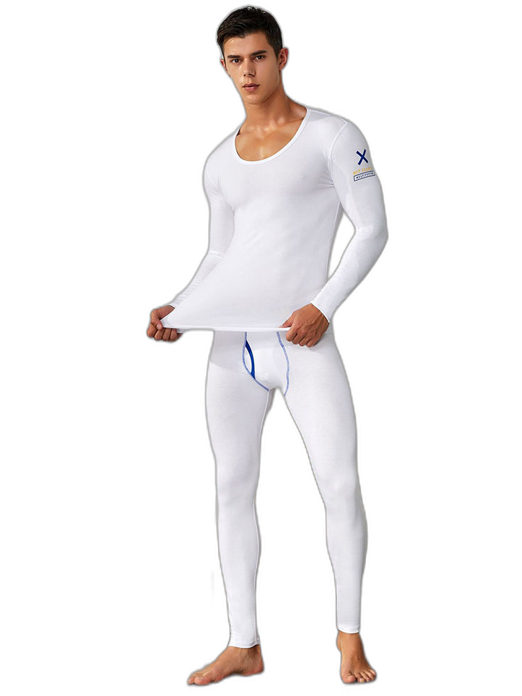 Men's Splicing Lines Cotton Thermal Underwear Set