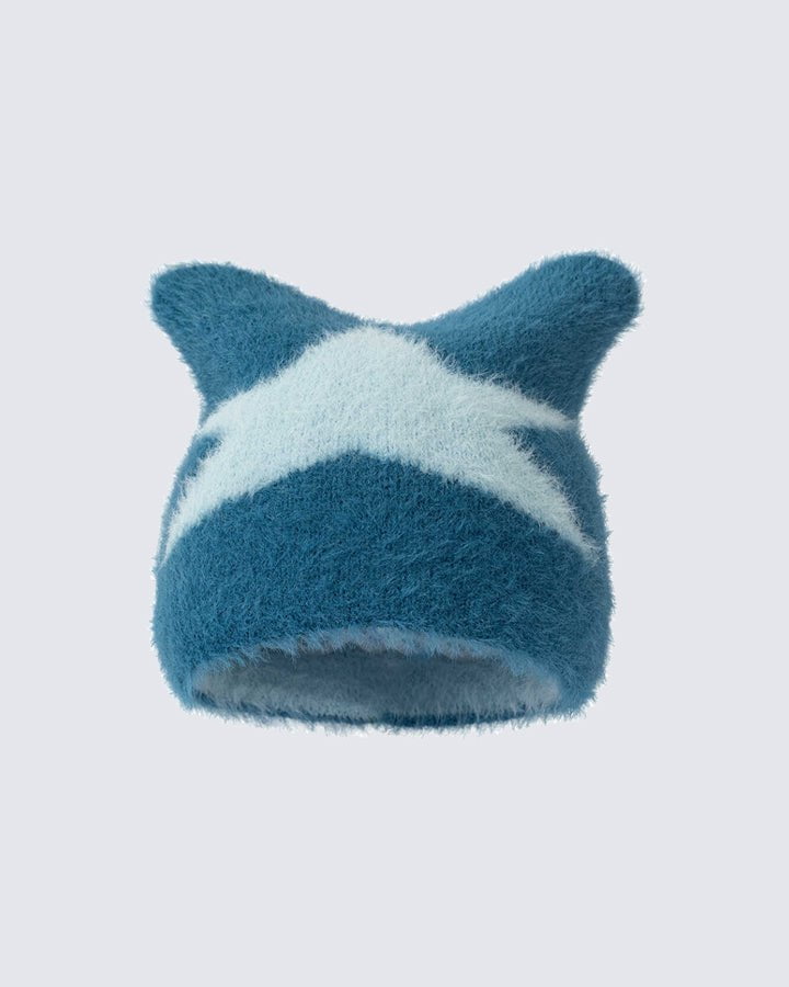 Star Pattern Cat Ears Knit Hat