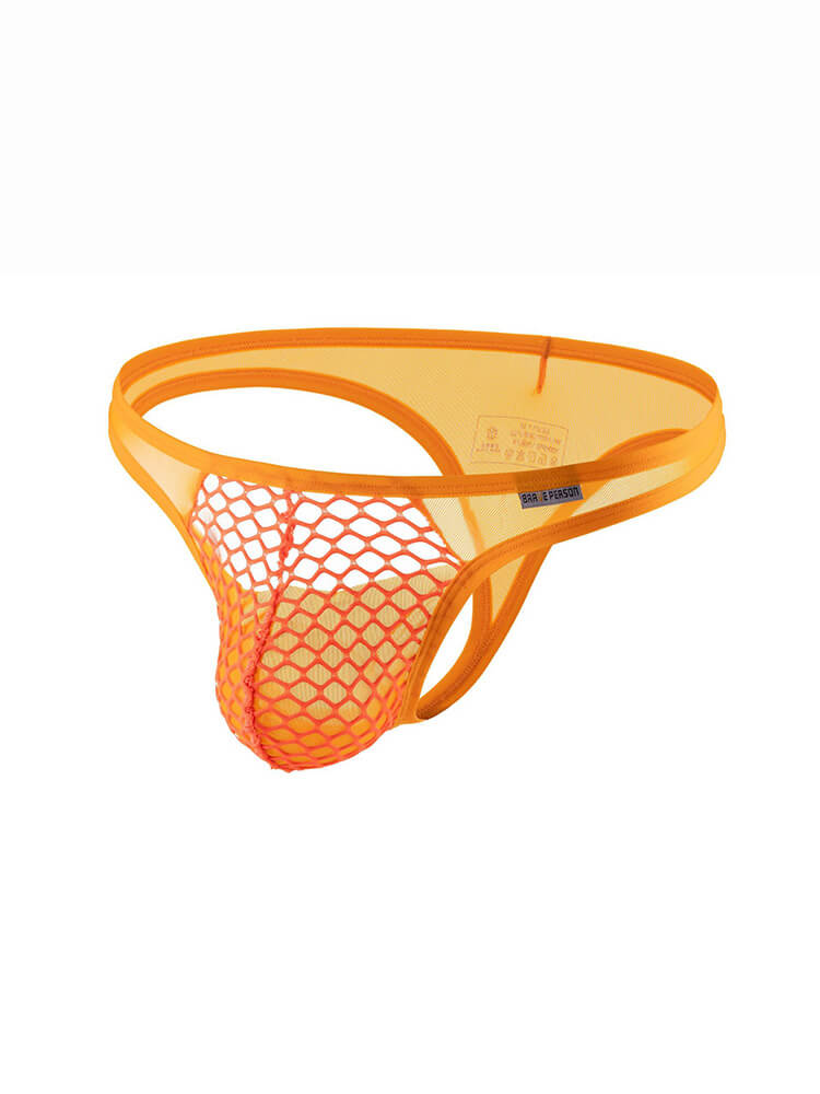 Men's Sexy Low-Rise Solid Color Hollow Fishnet Thong