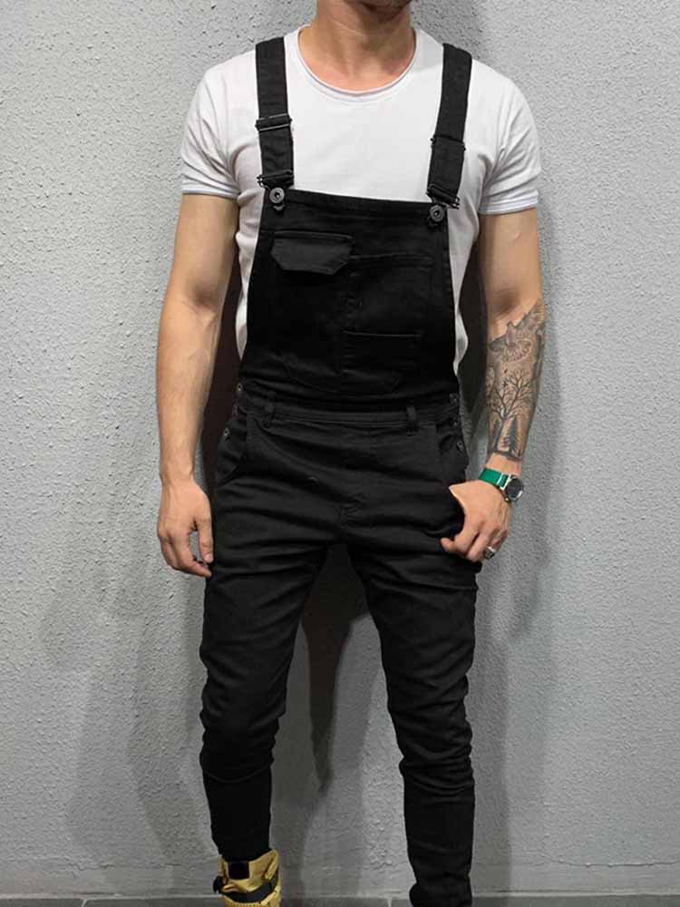 Men's Solid Color Slim Fit Denim Overall Romper