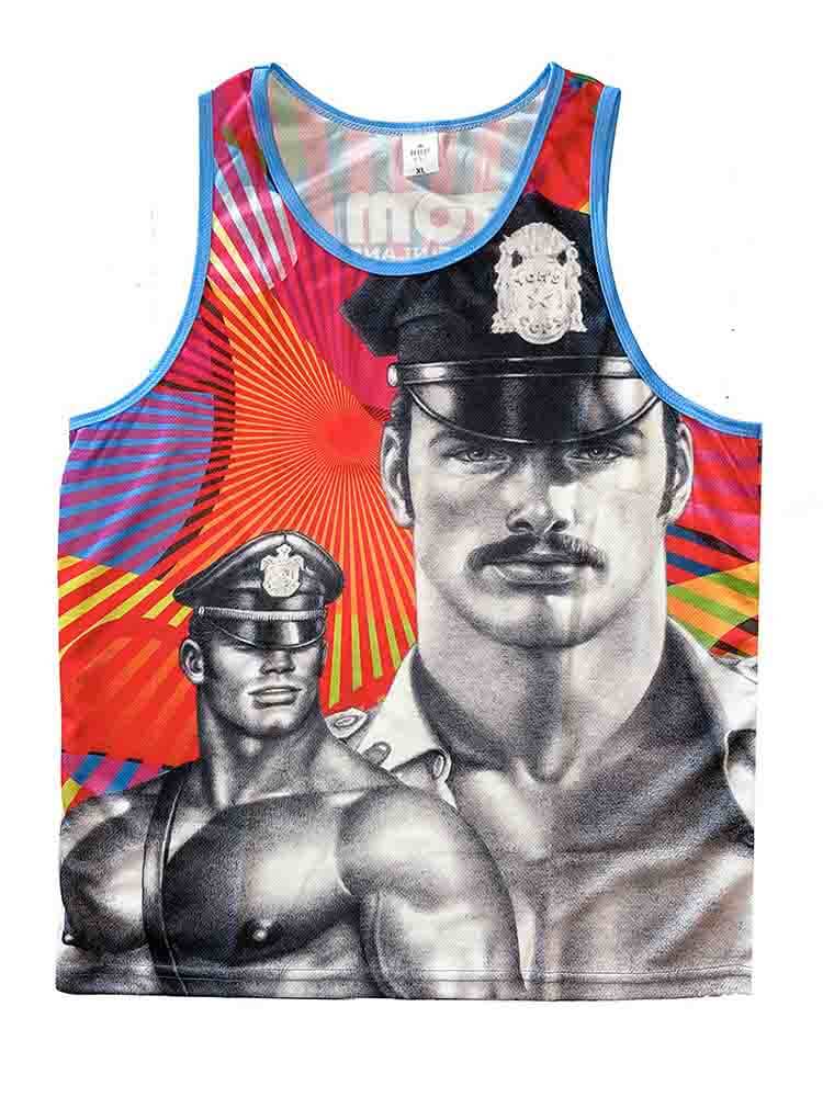 Men's Tom of Finland Character Print Mesh Tank Top