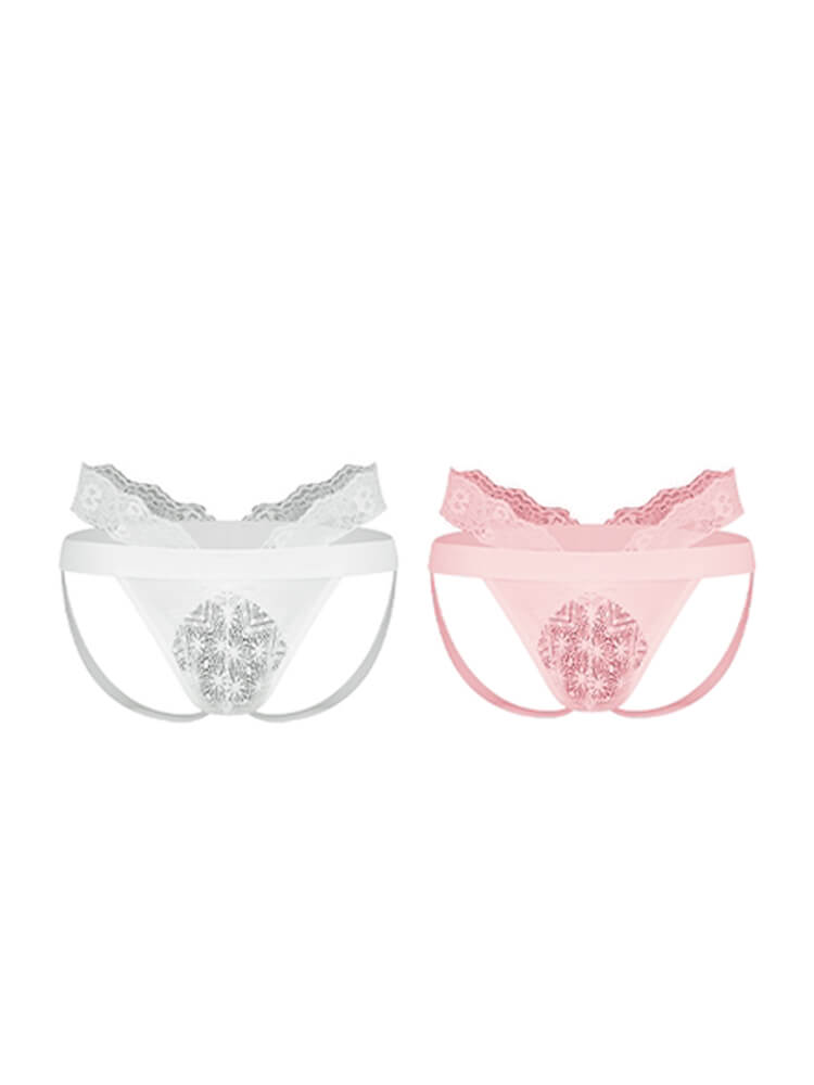 Men's Sexy Lace-Trimmed Solid Low-Rise Jockstrap