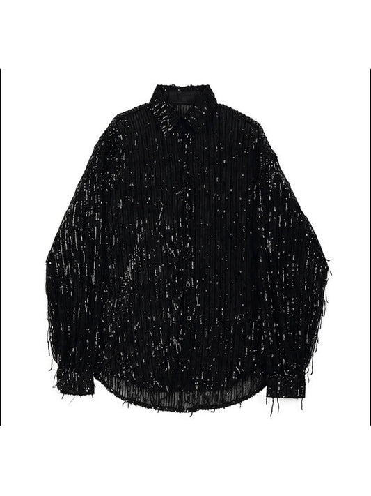 Men's Fashion Solid Color Sequined Tassel Shirt